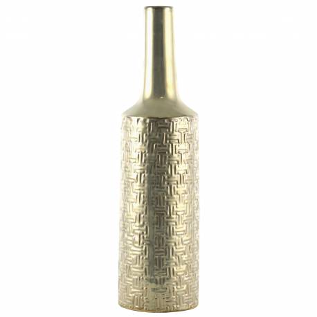 Soliflore Nacré Vase Forme Bouteille Pot de Fleurs Décoration en Céramique Emaillé 9,5x9,5x35,5cm