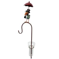 Pluviomètre à Piquer Tuteur à Plantes Déco de Jardin Corbeau Parapluie Rouge en Acier et Verre 12,5x21,5x131cm