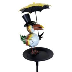 Bain à Oiseaux Abreuvoir Mangeoire Perchoir Bain d'Oiseau sur Pic en Acier 19x21x140cm