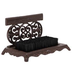 Gratte Pied avec Brosse à Pied Motifs Volutes et Fleurs de Lys en Fonte Patinée Marron 17x19x29cm