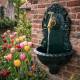 Fontaine de Jardin de Charme Murale Source Fonte Patinée Verte avec Robinet Fonctionnel en Laiton 14x25x40cm
