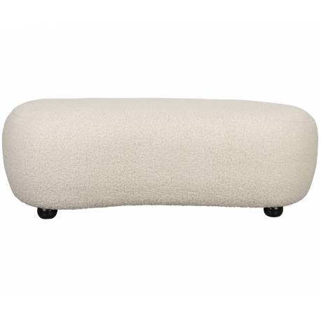 Repose Pied Noxx Woody Pouf Structure Bois et Tissu Blanc Assise Asymétrique 41x46x120cm