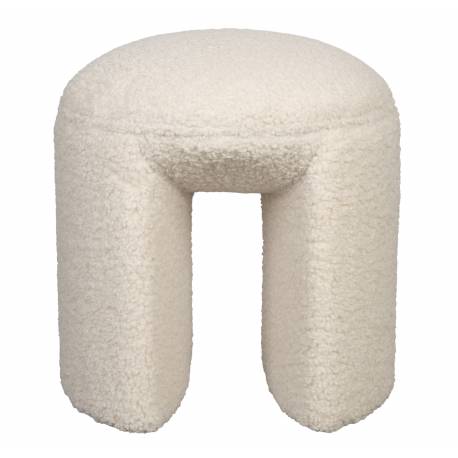 Pouf Noxx Woody Tabouret Structure Bois et Tissu Blanc Assise d'Appoint Asymétrique 42x42x46cm
