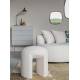 Pouf Noxx Woody Tabouret Structure Bois et Tissu Blanc Assise d'Appoint Asymétrique 42x42x46cm