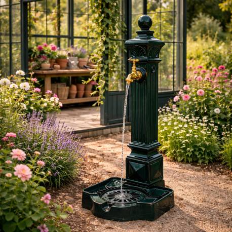 Fontaine de Jardin Décoration à Poser en Fonte d'Aluminium et Robinet en Laiton Colonne à Eau Style Antan 29x33x81cm