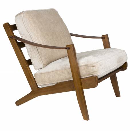Fauteuil Washington Dutchbone Assise en Manguier, Cuir et Tissu Beige Mobilier Style Année 50 67x79x90cm