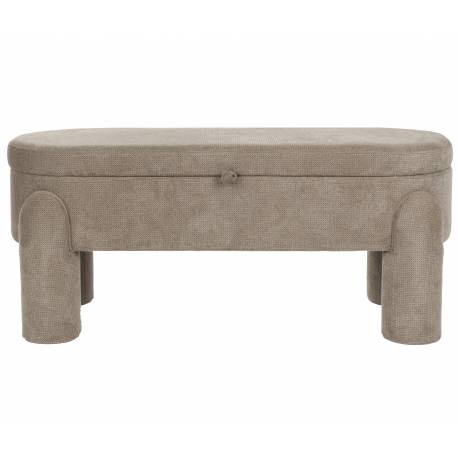Banquette Orly Woody Coffre de Rangement en Bois et Tissu Gris Banc d'Appoint avec Rangement Intégré 45x47x113cm