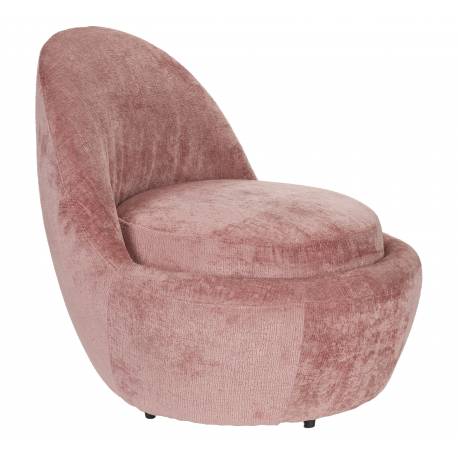 Fauteuil Nash Woody Assise Acier Noir et Tissu Velours Rose Siège Contemporain 61x61x70cm