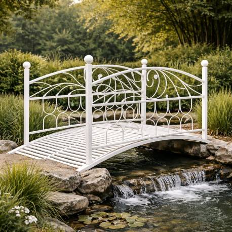Passerelle de Jardin en Acier Patiné Blanc Fonctionnelle Pont extérieur de Jardin pour Ruisseau85x92x185cm