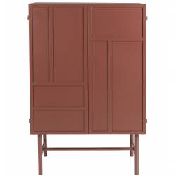 Cabinet Davis Woody Vaisselier Acier Rouge Meuble de Rangement 1 Etagère Bahut Motifs Géométriques 35x70x105cm