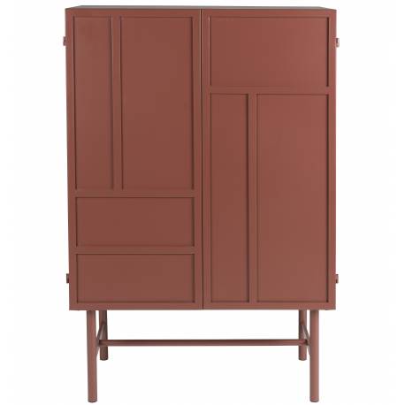 Cabinet Davis Woody Vaisselier Acier Rouge Meuble de Rangement 1 Etagère Bahut Motifs Géométriques 35x70x105cm