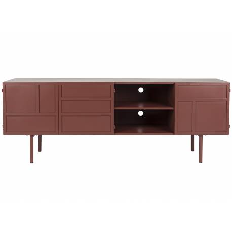 Meuble TV Davis Woody Enfilade 3 Portes 1 Niche Acier Rouge Meuble de Rangement Seventies 36x58x160cm