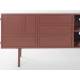 Meuble TV Davis Woody Enfilade 3 Portes 1 Niche Acier Rouge Meuble de Rangement Seventies 36x58x160cm