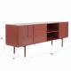 Meuble TV Davis Woody Enfilade 3 Portes 1 Niche Acier Rouge Meuble de Rangement Seventies 36x58x160cm