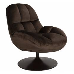 Fauteuil Beefy Marron Woody Siège de Salon Pivotant en Tissu Velours et Acier 76,5x84,5x84,5cm