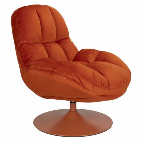 Fauteuil Beefy Orange Woody Siège de Salon Pivotant en Tissu Velours et Acier 76,5x84,5x84,5cm