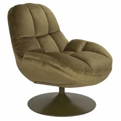 Fauteuil Beefy Vert Woody Siège de Salon Pivotant en Tissu Velours et Acier 76,5x84,5x84,5cm