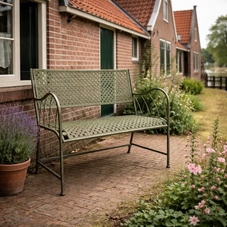 Banc de Jardin Auguste Banquette 2 Personnes Fauteuil Double d'Extérieur en Métal Marron-Vert 57x93x105cm