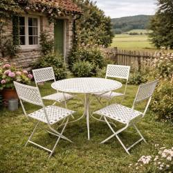 Salon de Jardin Auguste 4 Places Table et Chaises de Jardin Ensemble Pliable d'Extérieur en Métal Blanc