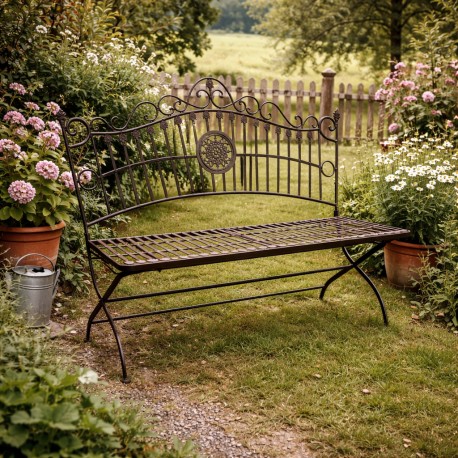 Banc de Jardin Camille Banquette Fauteuil de Jardin Exterieur 2 Personnes Pliable en Fer Marron 55x102x109cm