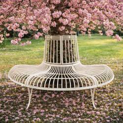 Banc Semi-Circulaire Tour d'Arbre Demi-Lune Banquette de Parc en Fer Patiné Blanc 69x86x134cm