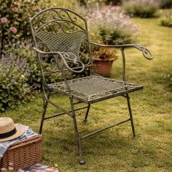 Fauteuil de Jardin Papillon Chaise Siège de Salon Extérieur à 2 Accoudoirs Pliable 1 Place en Acier Vert Antique 51x72x95cm