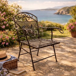 Fauteuil de Jardin Papillon Chaise Siège de Salon Extérieur à 2 Accoudoirs Pliable 1 Place en Acier Marron 51x72x95cm