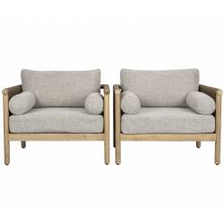 Lot de 2 Fauteuils de Jardin Oasis Dutchbone Assises en Acacia, Corde et Tissu Oléfine Mobilier Extérieur Design 84x84,5x95cm