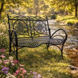 Banc Edgar Banquette de Jardin 2 Places Mobilier Extérieur en Acier Marron 57x97x109cm