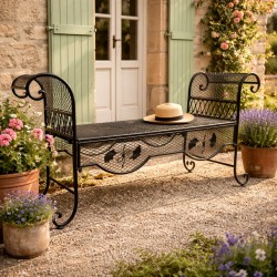 Banquette Honoré Banc de Jardin Fer Forgé Marron Assise de Charme Sans Dossier 40,5x70,5x134cm