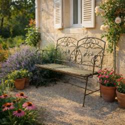 Banc de Jardin Papillon Banquette Extérieure en Fer forgé Vert Fauteuil Deux Places Pliable 60x95x122cm