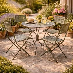 Salon de Jardin Auguste 4 Places Table et Chaises de Jardin Ensemble Pliable d'Extérieur en Métal Vert Antique