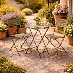 Salon de Jardin Auguste Table et Chaises de Jardin Ensemble Pliable d'Extérieur en Métal Marron Vert