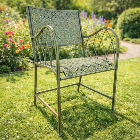 Fauteuil de Jardin Auguste Siège 1 Place d'Extérieur en Métal Vert Antique 56x60x93,5cm
