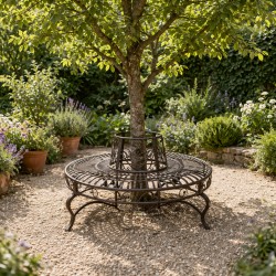 Agréable Banc Circulaire Tour d'Arbre Banquette de Parc en Acier Marron 77x160x160cm