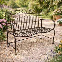 Banc Anatole Métal Patiné Marron Banquette de Jardin 2 Places Assise Extérieure 62x95x114cm