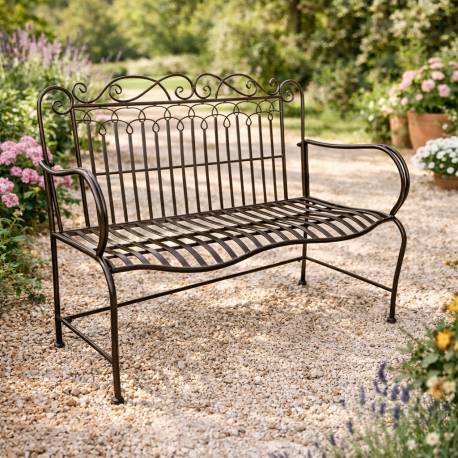 Banc Anatole Métal Patiné Marron Banquette de Jardin 2 Places Assise Extérieure 62x95x114cm