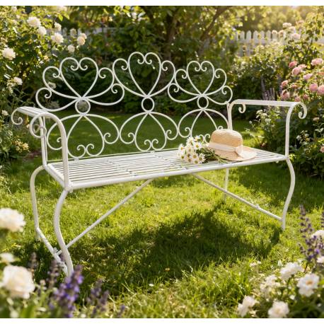 Banc Margharet 2 Places Banquette de Jardin Fauteuil 2 Personnes en Métal Blanc 51x99x136