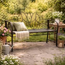 Banc Tulipe By HDT Banquette de Jardin Fauteuil 2 Personnes en Métal Marron 51,5x89x109cm