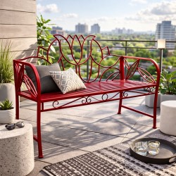 Banc Tulipe By HDT Banquette de Jardin Fauteuil 2 Personnes en Métal Rouge 51,5x89x109cm