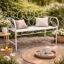 Banc de Jardin Tulipe By HDT Banquette de Jardin Fauteuil 2 Personnes en Métal Blanc 51,5x89x109cm