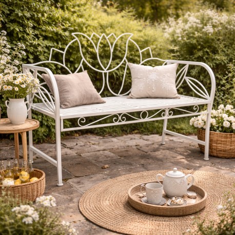 Banc Tulipe By HDT Banquette de Jardin Fauteuil 2 Personnes en Métal Blanc 51,5x89x109cm