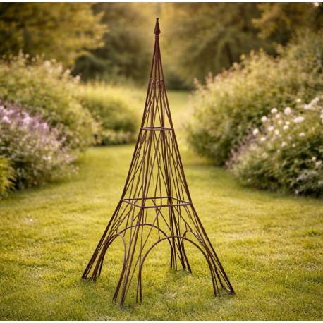 Structure Pyramidale en Acier Oxydé Tuteur Forme Tour Eiffel Support à Plantes Grimpantes 59x59x146cm