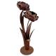 Grande Fleur Double sur Socle Sculpture Inspiration Rose en Acier Oxydé Décoration Extérieure Géante à Poser 36x55x115cm