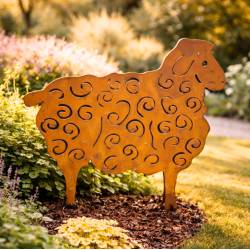Plaque Mouton en Acier Oxydé Décoration de Jardin Sculpture Animalière Silhouette Extérieure 0,2x98x114cm