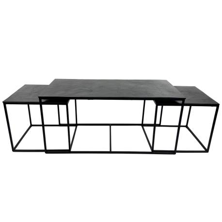 Set 3 Tables Basses Gigogne Amadeus Consoles Modulables Forme Rectangulaire Acier Noir Fonte D'Aluminium 46x50x99,5cm