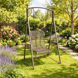 Balancelle Léonie 1 Personne de Charme Balançoire extérieure Mobilier de Jardin en Fer 101x135x200cm
