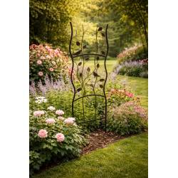 Grande Grille Treillis Tuteur Aspect Tordu et Branchages à Fleurs Plantes en Fer Oxydé 1x35x116cm