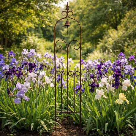 Grande Grille Clochette Treillis Tuteur à Fleurs Plantes et Fleurs de Lys en Fer Oxydé 6x35x167cm