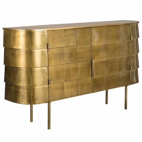 Buffet Hanna Dutchbone Bahut sur Pied en Acier Doré Meuble de Rangement Double Porte 26x70x117cm